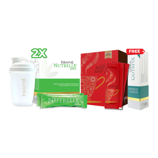 (PROMO MEI) SET CLEANSE FIT - ✅2x Nutrelle Extra ✅1x Afeeya Cafe Zero 🎁FREE 1x Gutafix Trial Pack 🎁FREE 1x Shaker