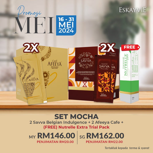 (Promo Mei) SET MOCHA - ✅2x SAVVA Belgian Indulgence ✅2x Afeeya Cafe 🎁(FREE) 1x Nutrelle Extra Trial Pack