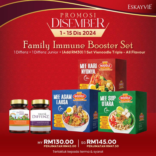 (PROMO) FAMILY IMMUNE BOOSTER SET - 1x Diffenz + 1x Diffenz Junior + Set VieNoodle Triple - All Flavour